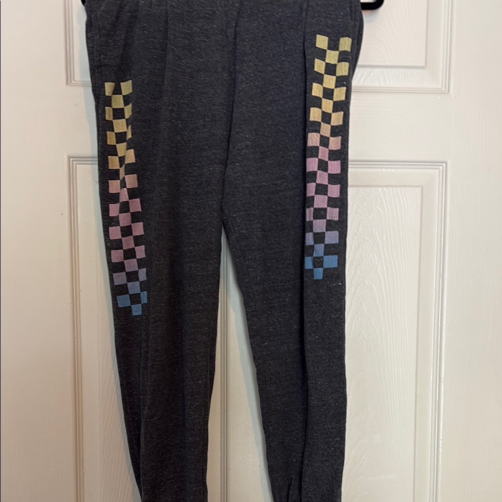 Forever 21 Gray and Yellow Joggers with Checkered Stripe